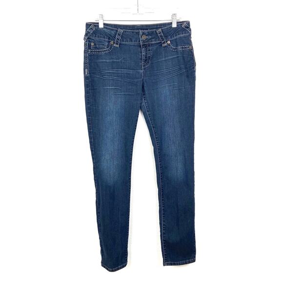 Maurices Straight Leg Jeans Lightly Distressed Detailed Stitching Large - Picture 1 of 7